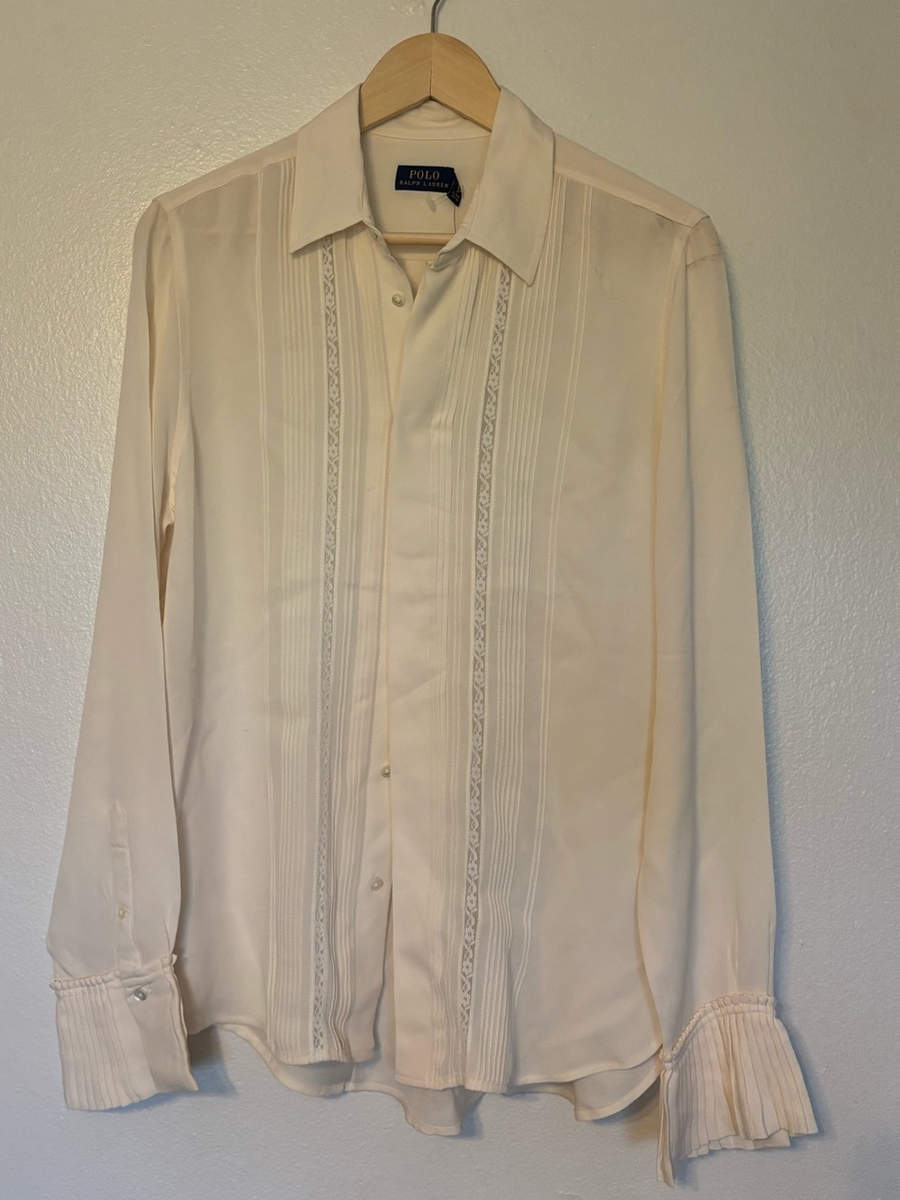 Polo Ralph Lauren Women Off White Long Sleeve Button Up Blouse Size 12 100% Silk